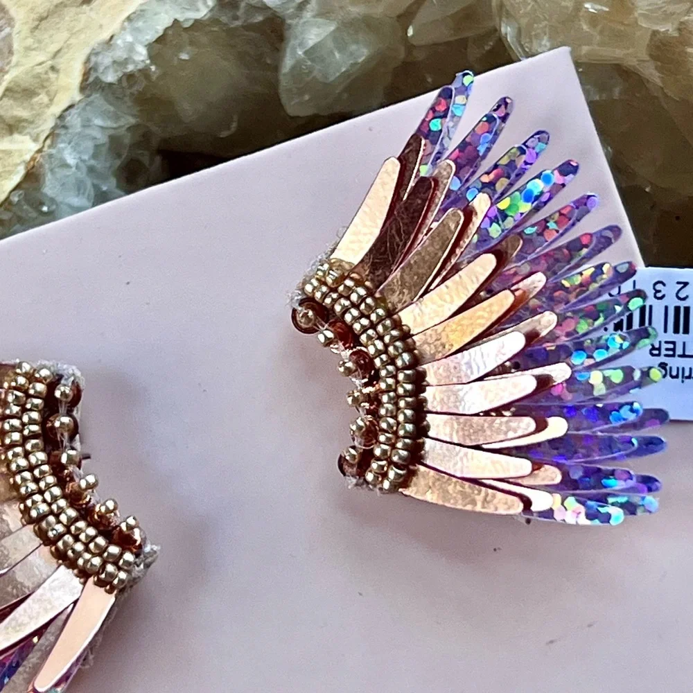 🌺🎉HP🎉🌺 NWT Mignonne Gavigan Mini Madeline Earrings Rose Gold Glitter - Picture 6 of 16